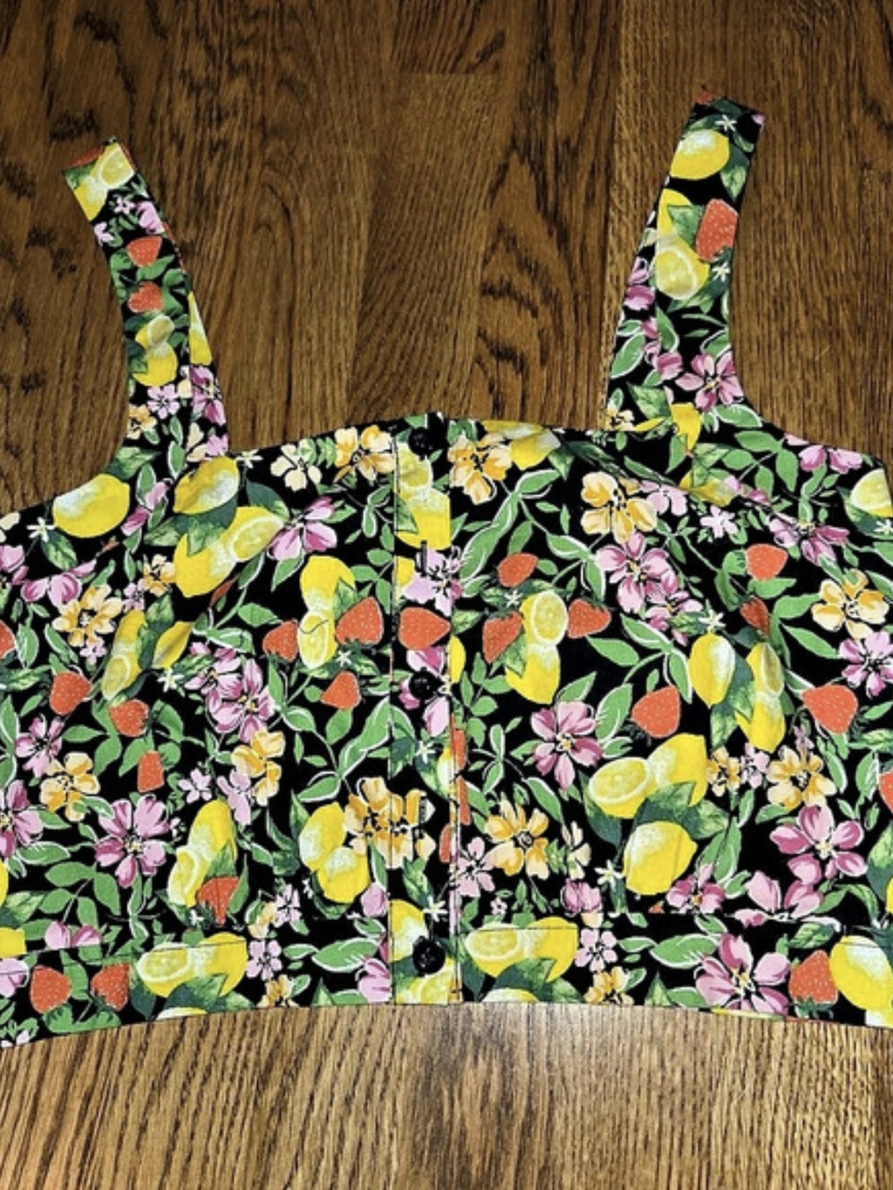 Aqua Floral Cotton Crop Top in Black & Yellow  Size Small  Like New